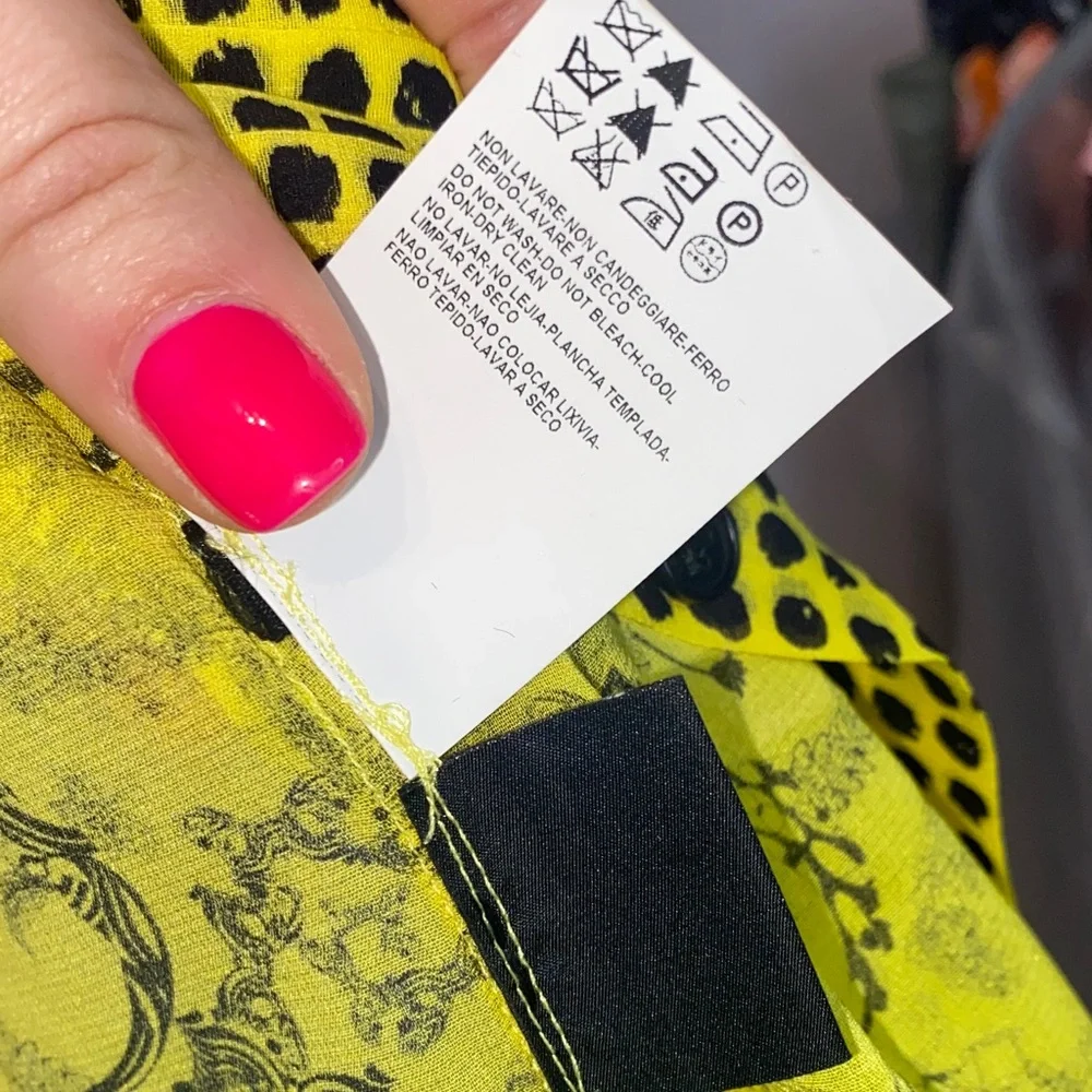 Versace Neon Yellow and Black Patterned Blouse - Picture 7 of 16